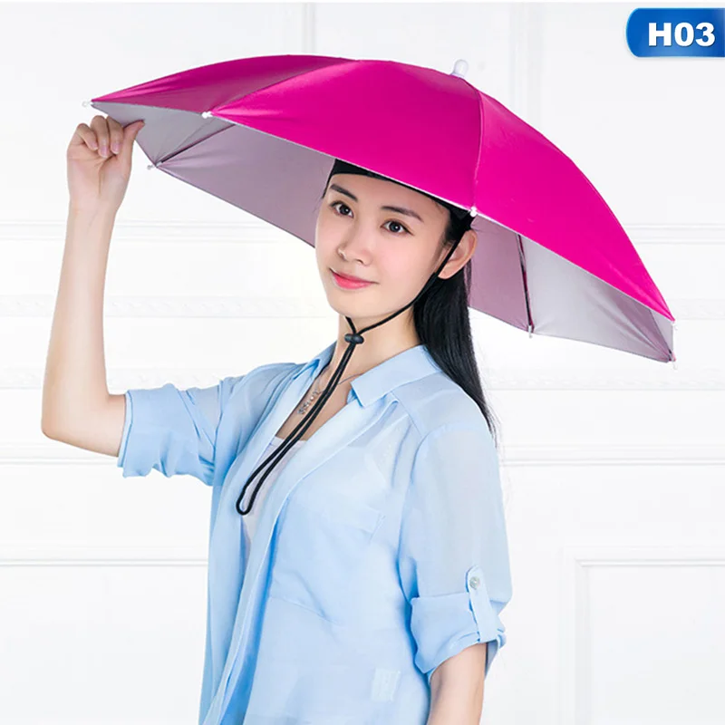 Portable Rain Umbrella Hat Outdoor Fishing Sunshade Waterproof Camping Headwear Beach Head Hats 55-95CM Convenient Sun Cap