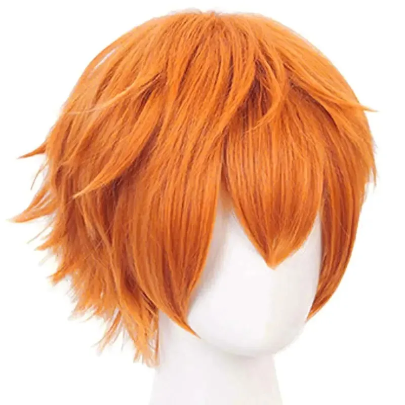 

Short Orange Wig for Men Orange Cosplay Costume Wig for Halloween Synthetic Short Natural Wavy Wigs Hair