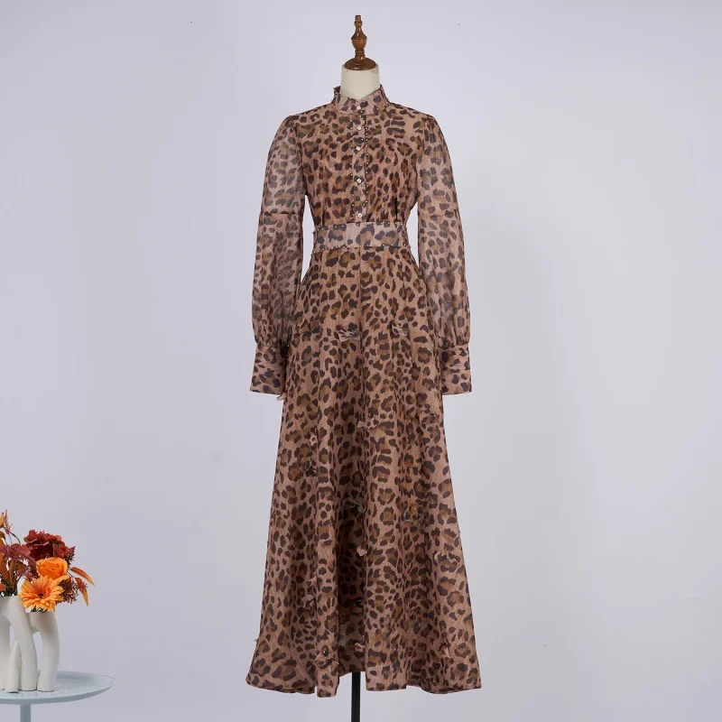 

Ретро-топ с леопардовым принтом, длинными рукавами, приталенный, с поясом для утяжки талии, в стиле High Street, весенняя уличная мода, женская одежда