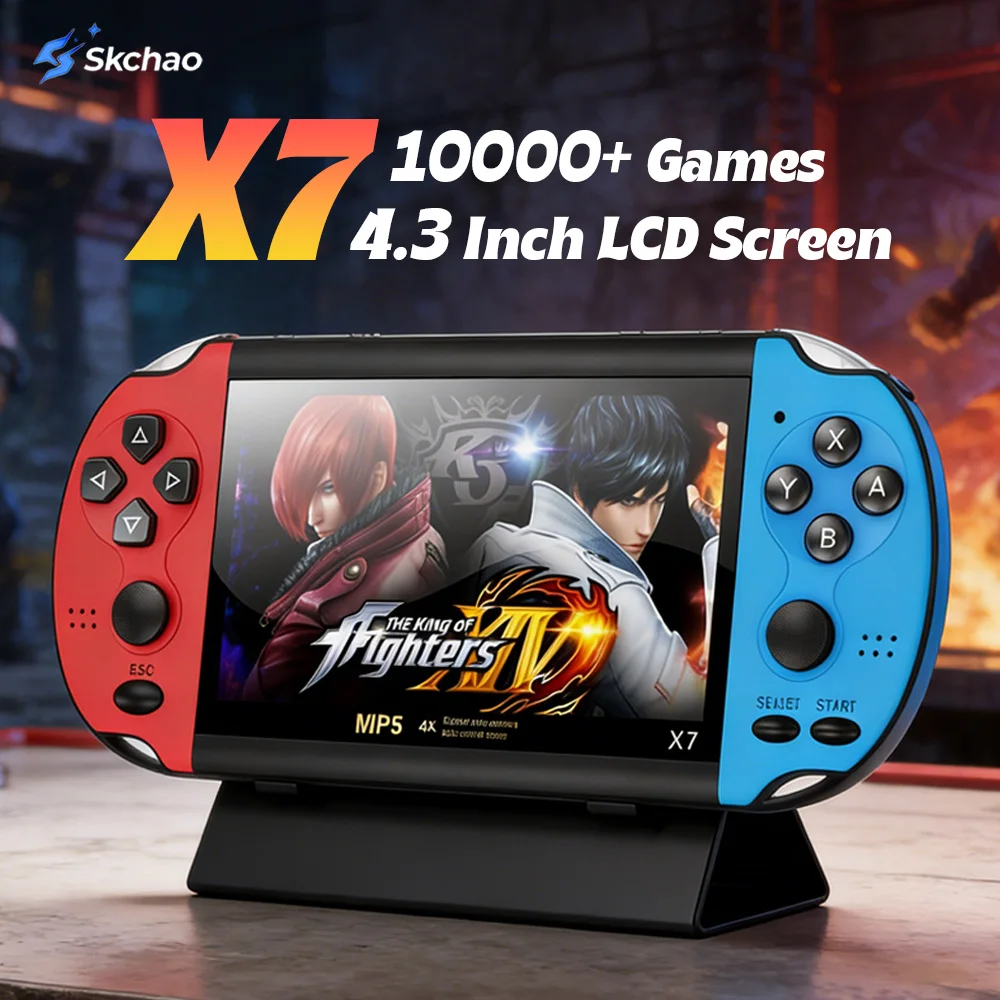 10000 Games X7 Retro Handheld Game Console with 4.3 Inch LCD Screen 8GB TF Card Built-in MP5 Video Game Classic Game Console
