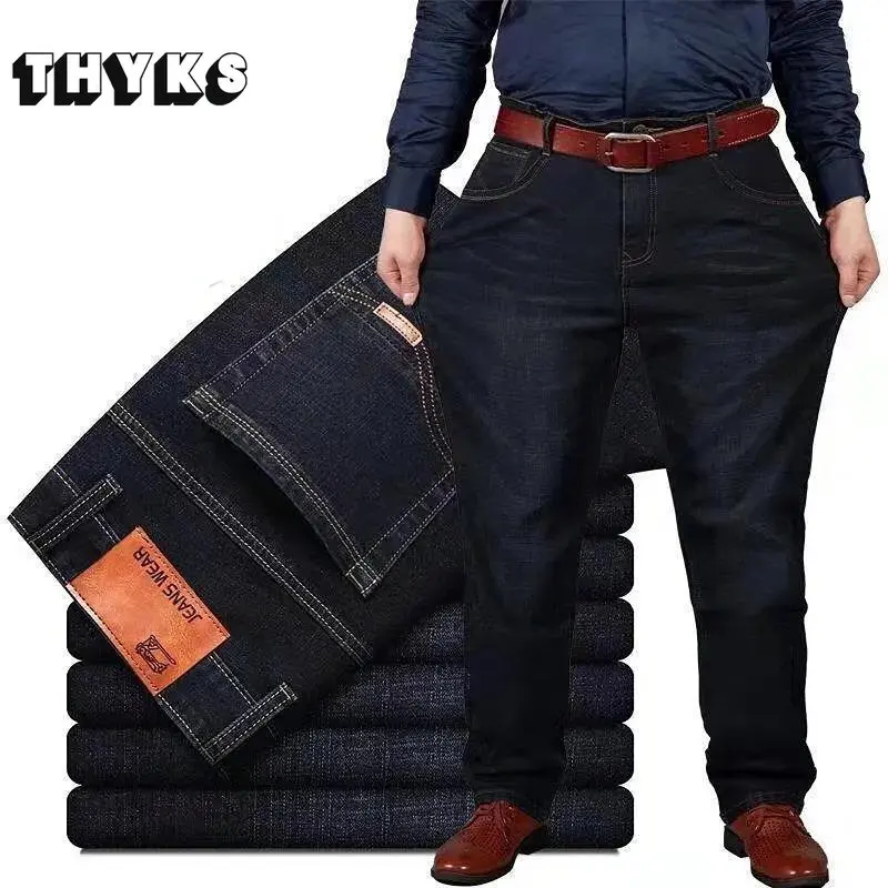 

Men's Classic Regular Stretch Jeans Business Fashion Casual Denim Trousers Straight Brand Pants Black Blue Plus Size 28-50