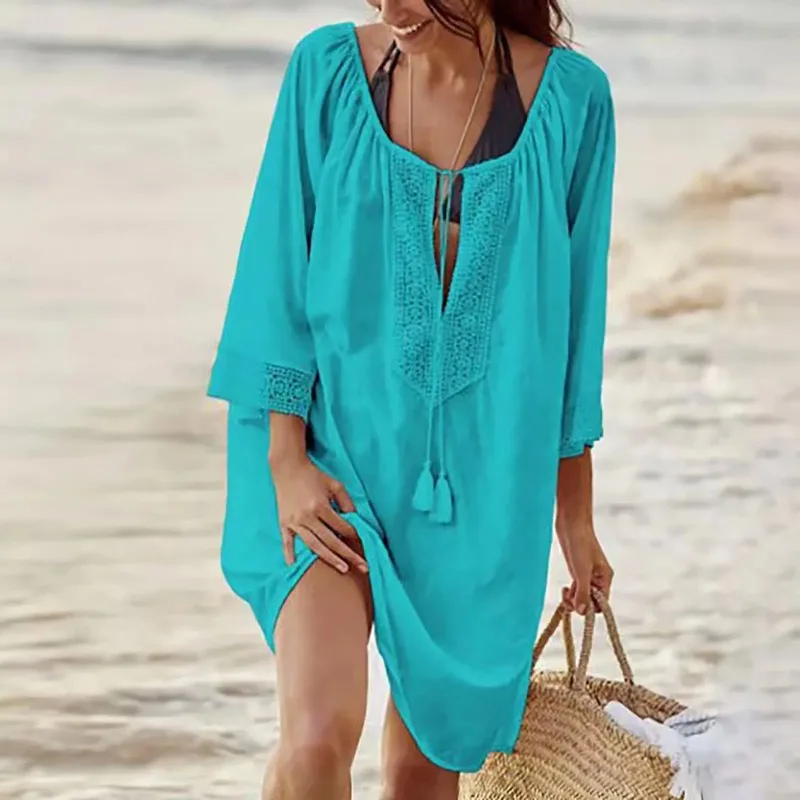 Vacation Robe Beach Bikini Dress Sunscreen Clothing Swimsuit Woven Loose Fitting Female Swimsuit Loose Solid Cover Ups for Women