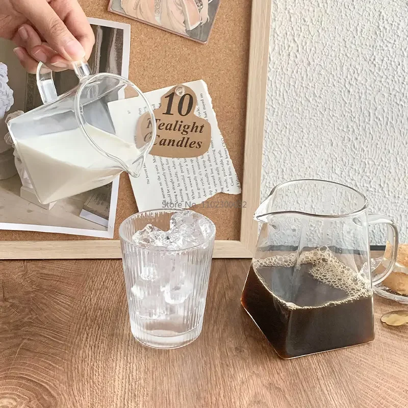 350/550ml Glass Pitcher Milk  Pitcher Mini Glass Pitcher Transparent Coffee  Tea Milk Pourer Glass Creamer Pot