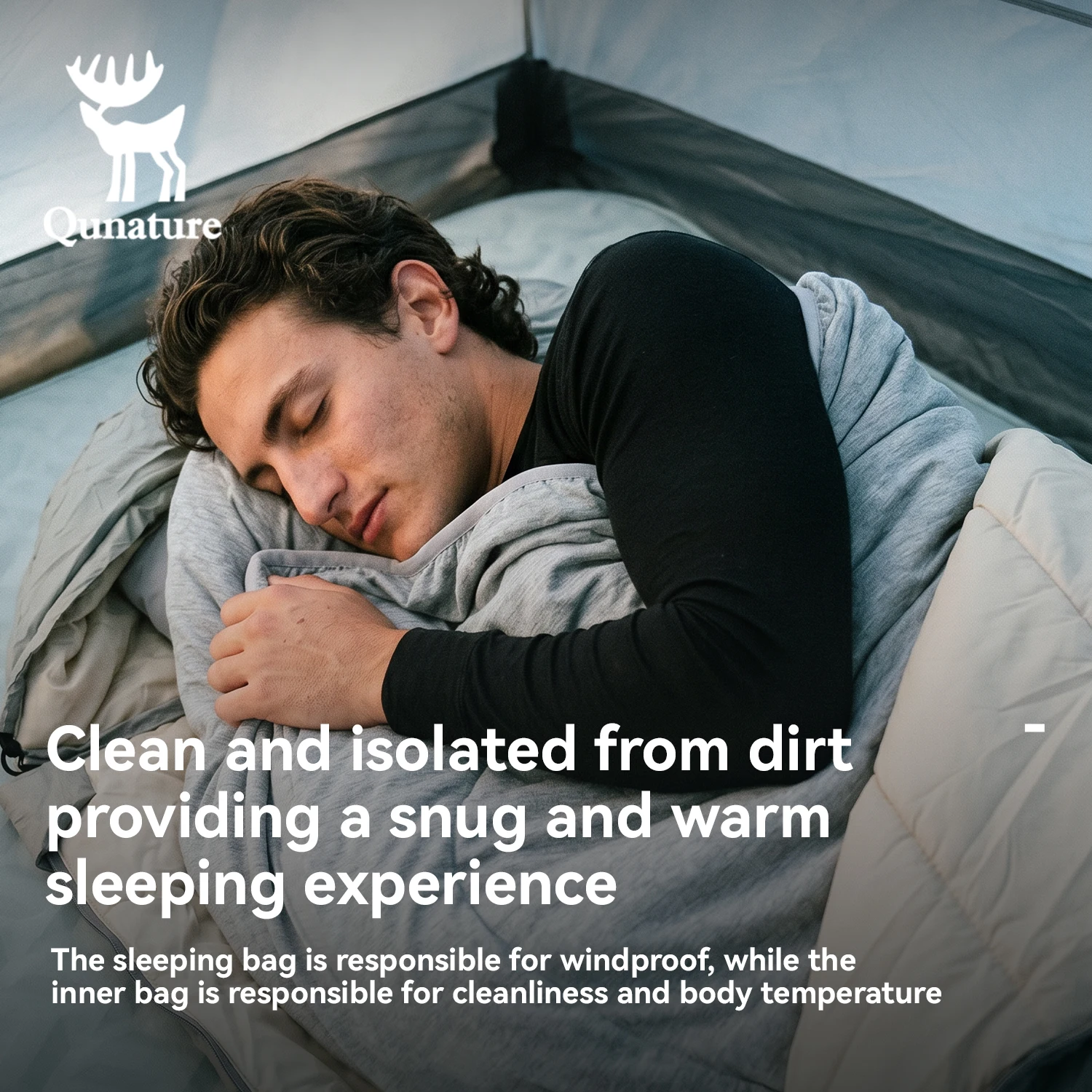 Qunature Sleeping Bag Lightweight Portable Camping Travel Sheet Ultralight Outdoor Skin-friendly Washable Travel Sleeping Bag - view 3