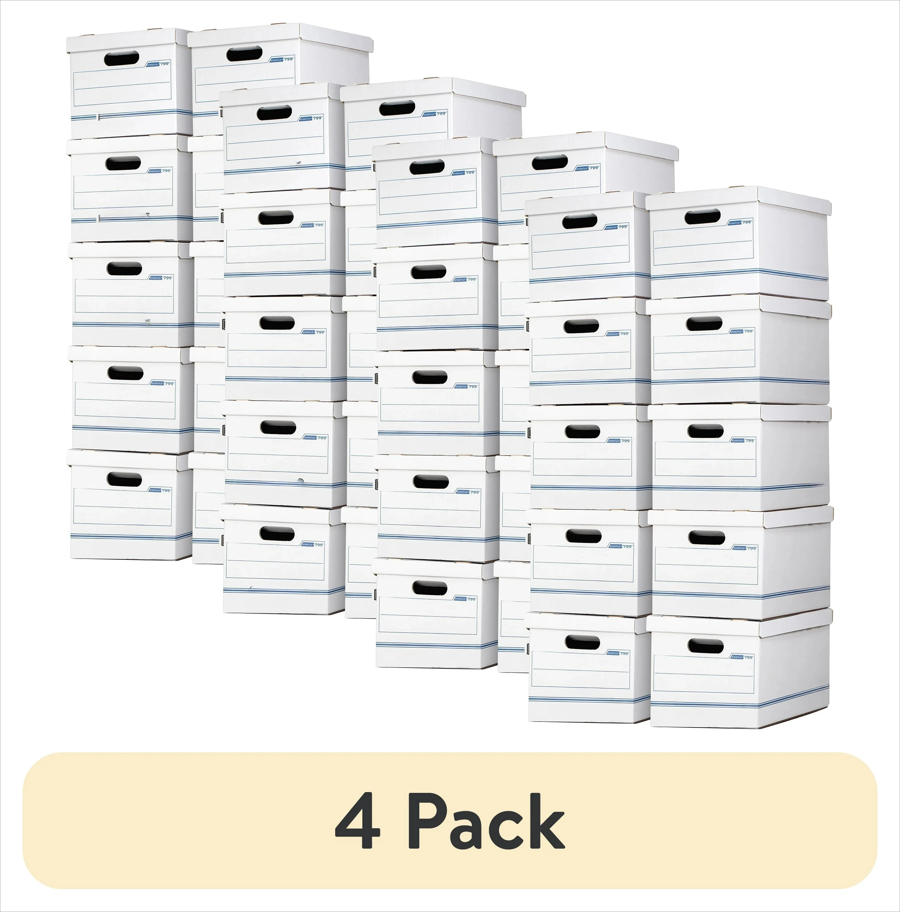 (4 pack) Basic Duty Letter/Legal File Storage Box with Lids, 10 Pack, White Corrugate Cardboard