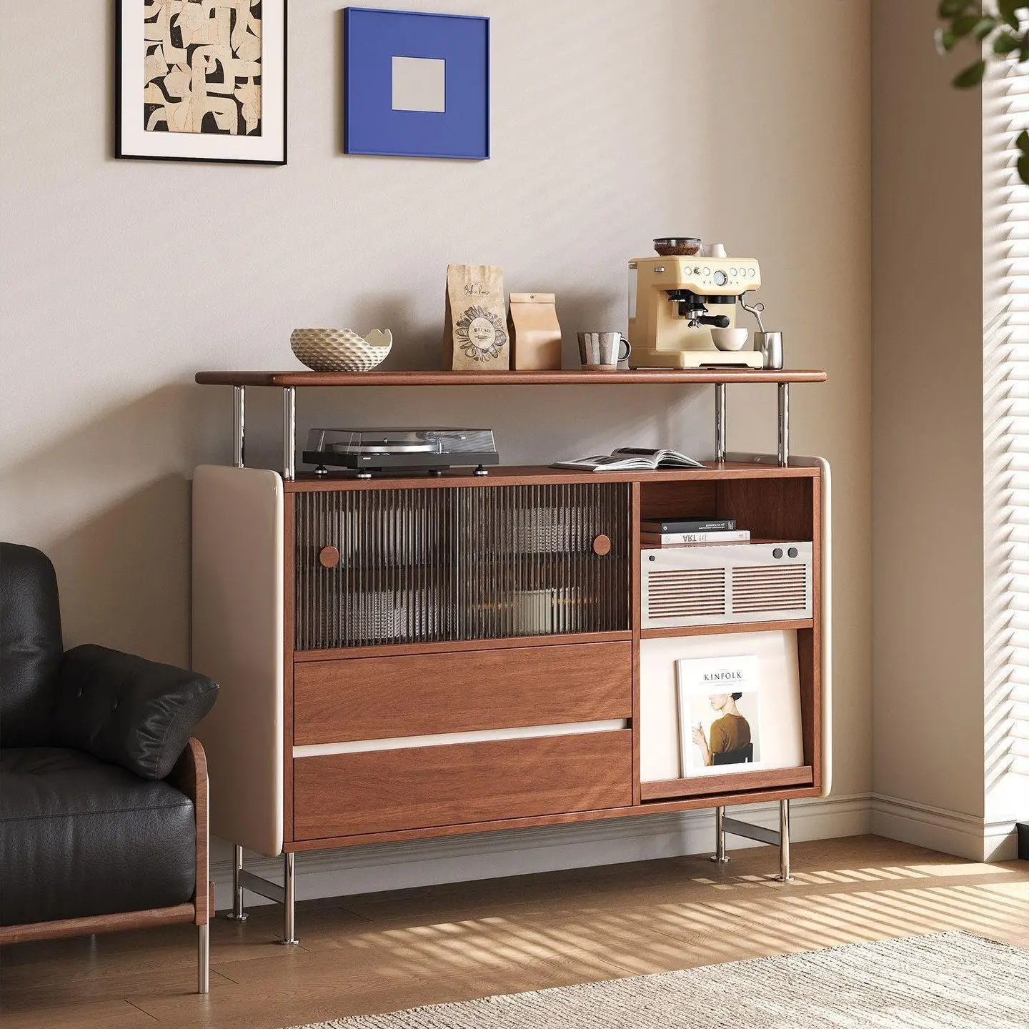 Solid wood dining side cabinet French low cabinet integrated against the wall Living room multi-functional locker Middle ancient