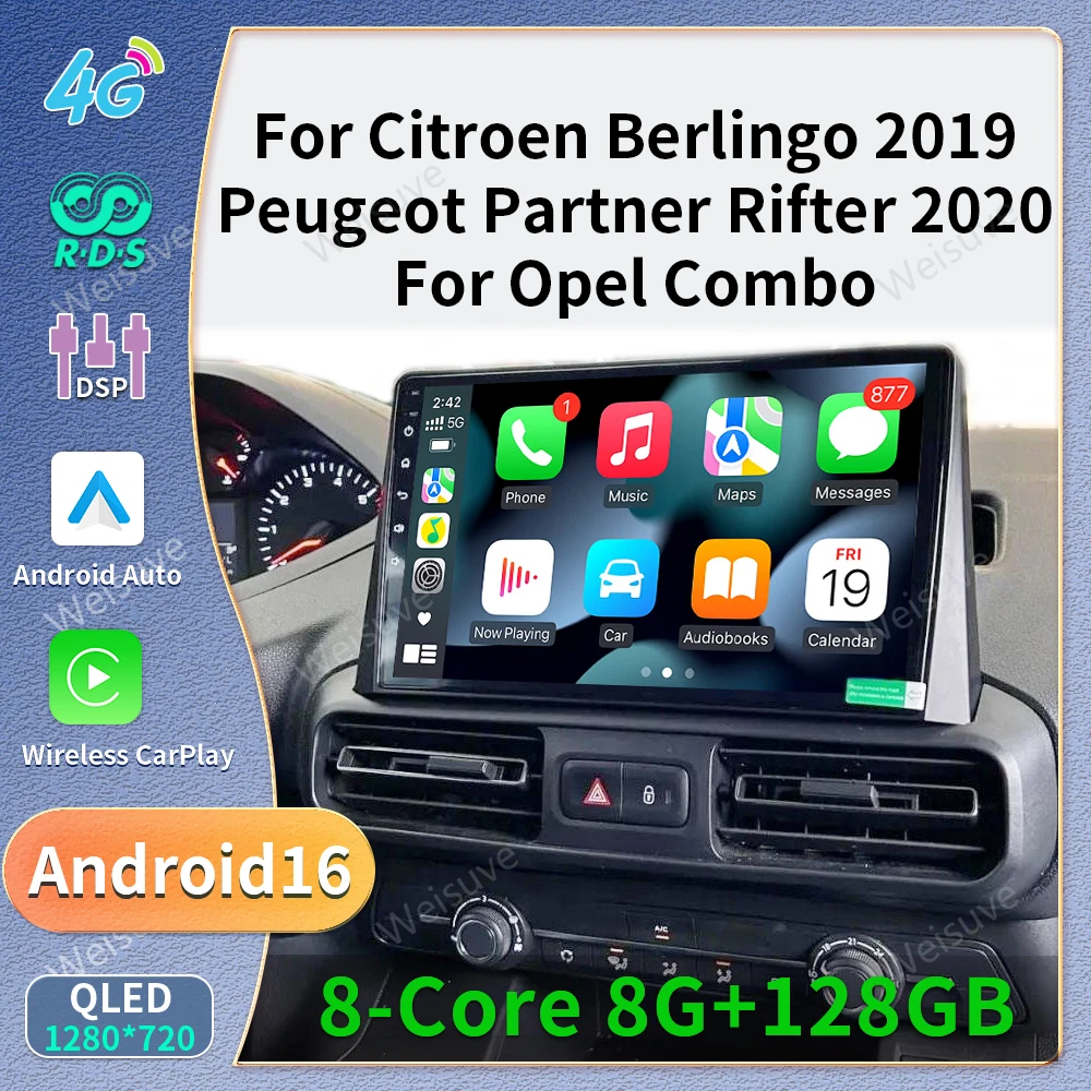 Android 16 Carplay Car Radio Stereo Multimedia Video Player For Citroen Berlingo 2019 Peugeot Partner Rifter 2020 For Opel Combo