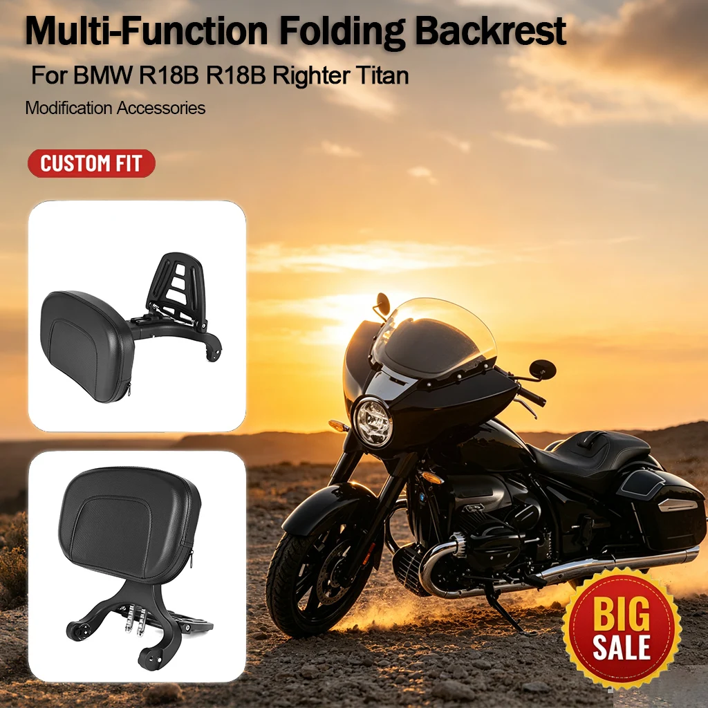 Multi‑Function Folding Driver Passenger Backrest Pad For BMW R18B R18B Righter Titan Motorcycle Mod Accessories