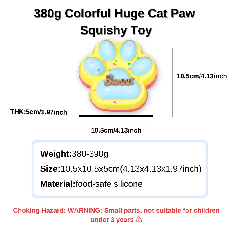 Food Grade Silicone 380g Colorful Huge Cat Paw Handmade Taba Squishy Toy