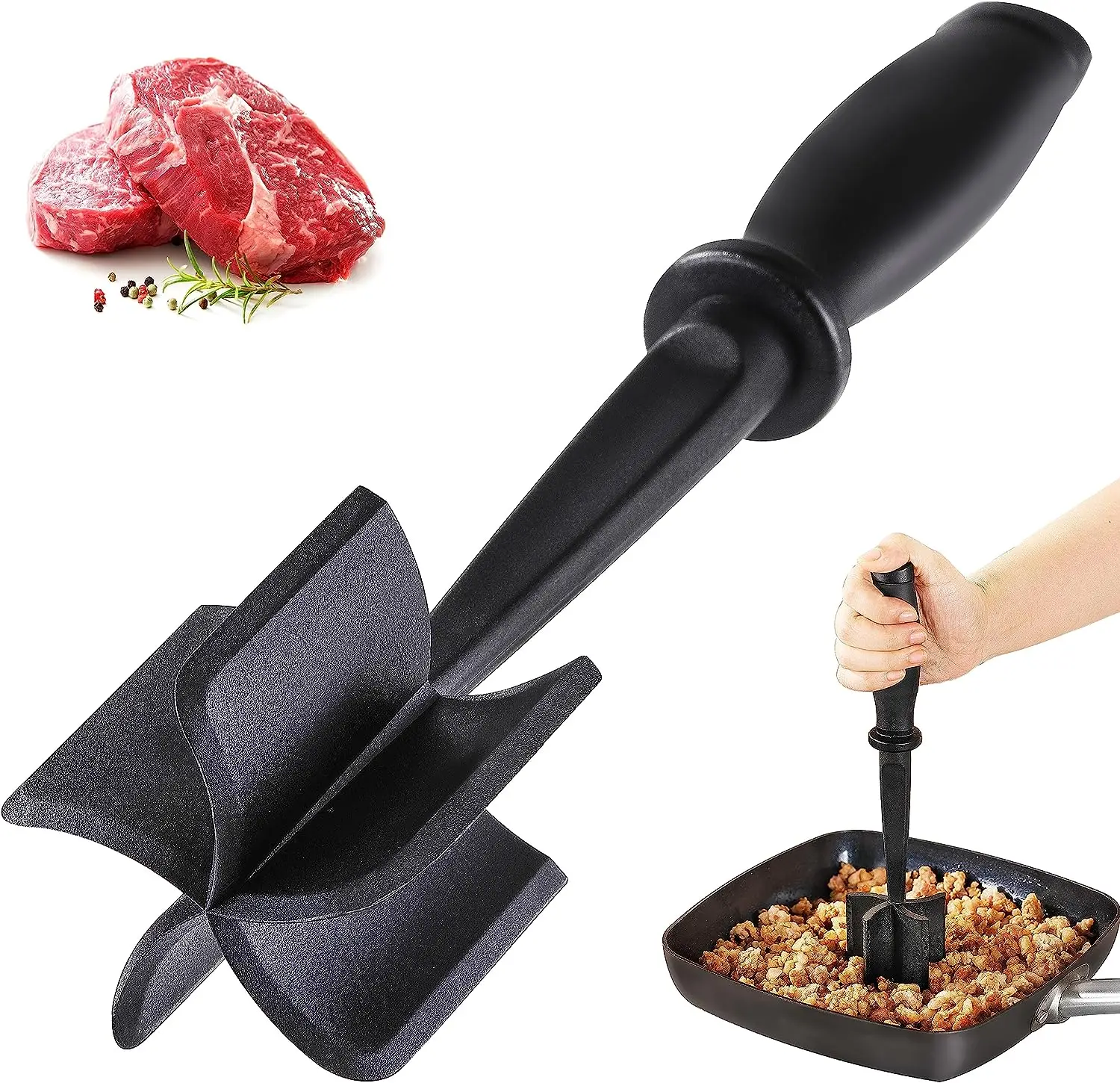 Meat Chopper Hamburger Chopper Potato Masher-Professional Multifunctional Heat Resistant Nylon Ground Beef Smasher Kitchen Tools