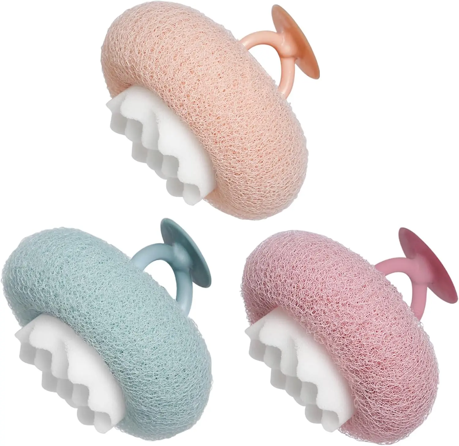 

2-in-1 Sunflower Bath Sponge with Suction Cup, Exfoliating Mesh Body Scrubber for Women & Men, 3 Colors