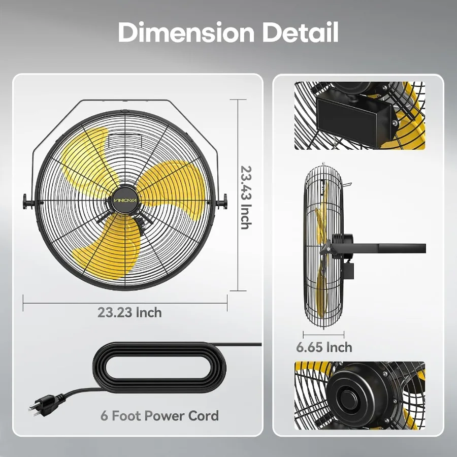 مروحة تثبيت على الحائط صناعية مقاس 20 بوصة مع عبوة من 2 مراوح حائط معدنية عالية السعة 5200 CFM تتميز بمحرك قوي و3 إعدادات للسرعة #2
