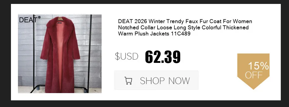 DEAT Women 2026 Winter Patchwork Design Contrast Color Plaid Jackets Women Faux Fur Thickened Warm Hidden Button Coat 11C573