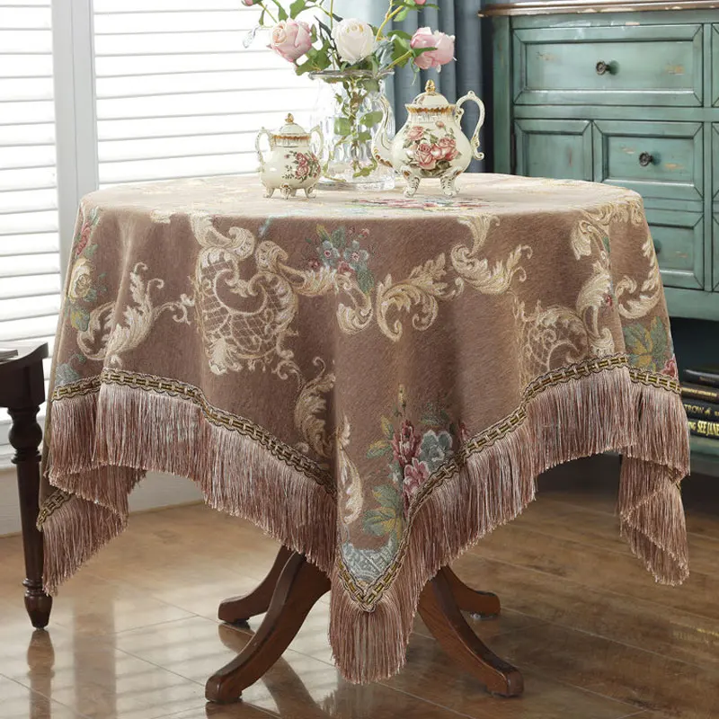 Retro Chenille Tablecloths for Dining Table Rectangular Round Tassels Jacquard Floral Chair Cover Table Cover Party Events Home