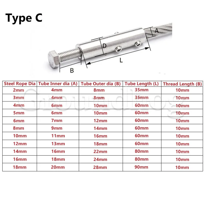 304 Stainless Steel Cable Railing Thread Swage Wire Rope Tensioner Receiver Terminal End Cross Clip Clamp Rigging Hardware