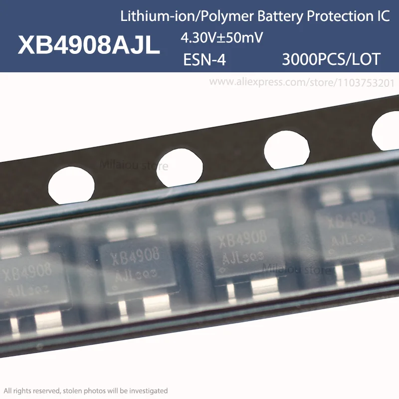 1 Full Reel XB4908 XB4908AJ ESN-4 Lithium-ion Polymer Battery Protection IC New Original XB4908GJ Black