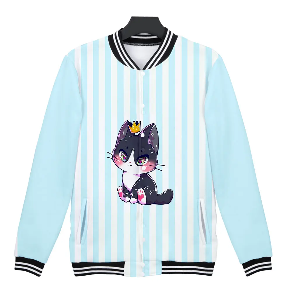 2023 Autumn and Winter New Simple and Beautiful Kitten Print Pattern College Style Casual and Comfortable Baseball Jacket