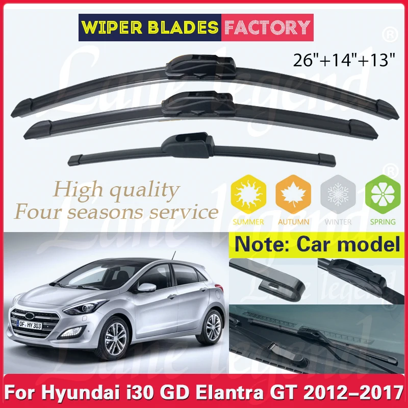 

For Hyundai i30 GD Elantra GT 2012 2013 2014 2015 2016 2017 Wiper Front Rear Wiper Blades Windshield 26"14"13" Car Accessories