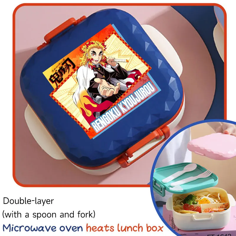 

Demon Slayer 800ml Lunch Box Placed in Microwave Spoon Fork Portable Student Office Workers Kamado Nezuko Without BPA