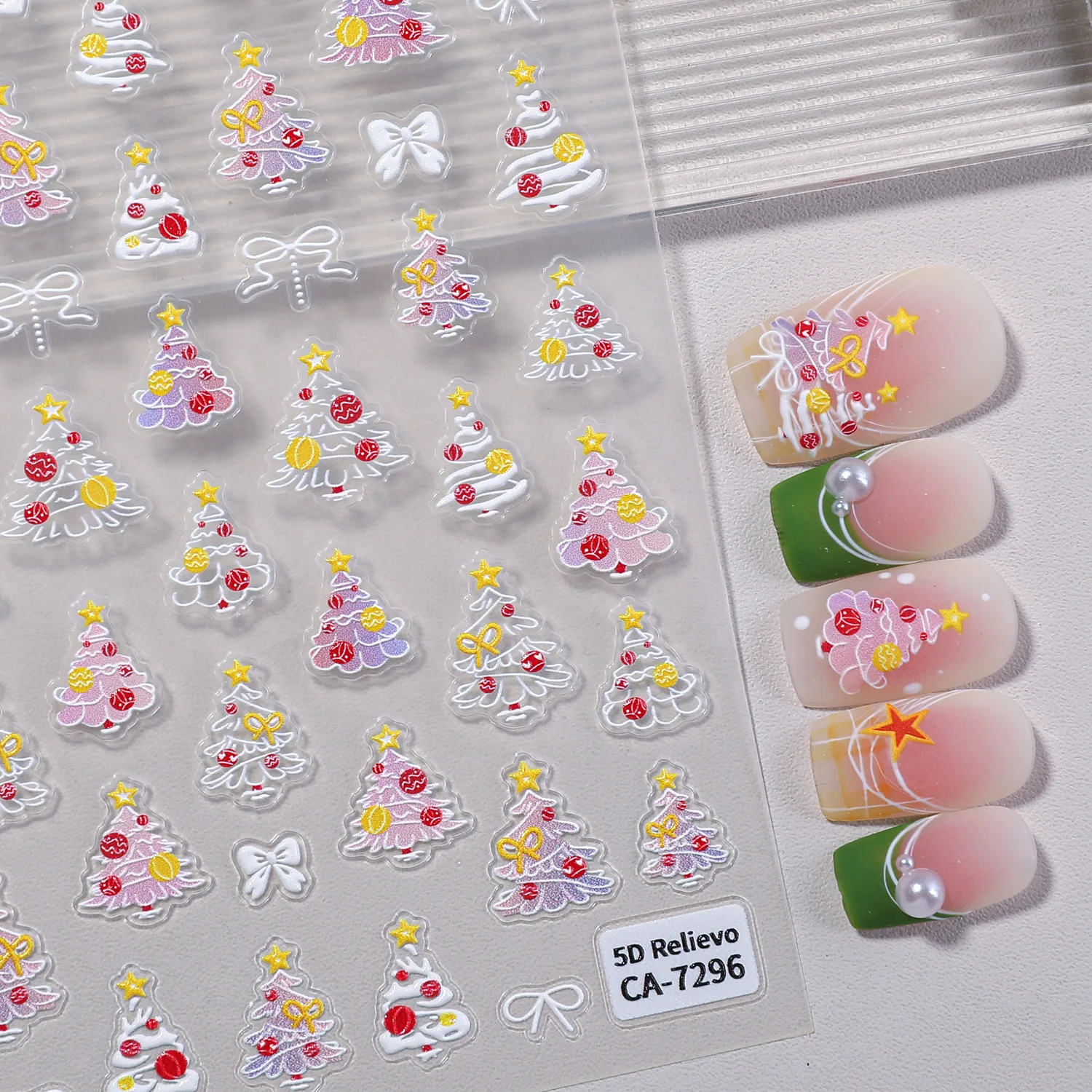 1 Set 5D Embossed Christmas Tree Nail Stickers Festive Elements Self Adhesive DIY Holiday Manicure Nail Art Decor