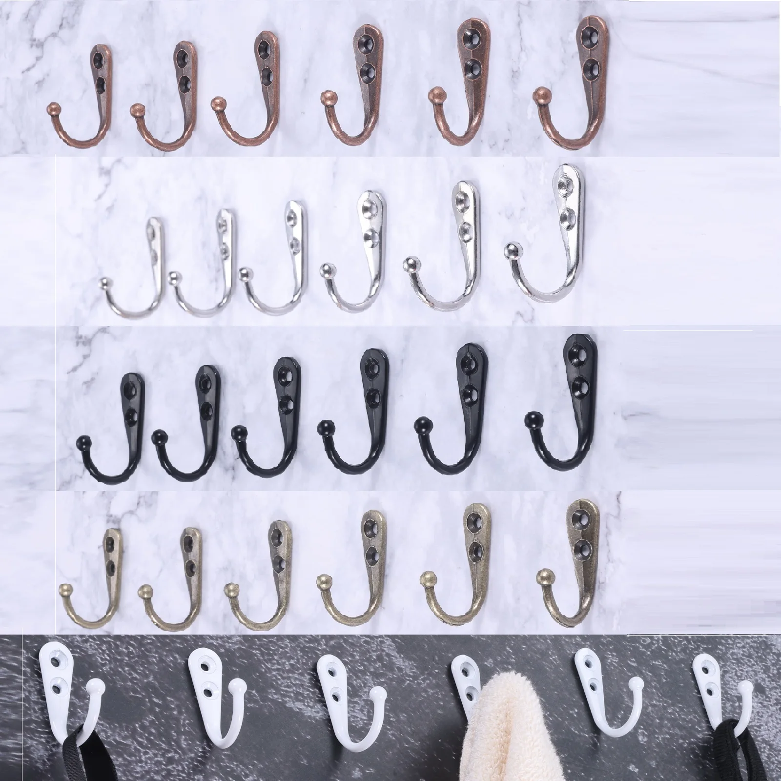 15Pcs Wall Mounted Coat Hooks & Screws Single Prong 2 Holes Heavy Duty Metal Robe Hooks for Hanging Key Scarf Bag Cap Coffee Cup