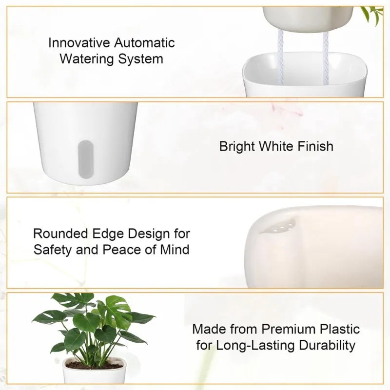 

Самополивающиеся горшки ABKP 4 дюйма - 8 штук, с индикатором уровня воды и вентиляционными отверстиями для всех комнатных растений и цветочных горшков.