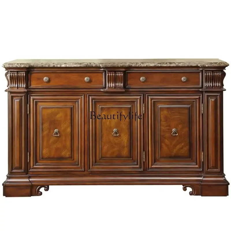 

FG11Retro American Country Old Three-Door Sideboard Marble European Style Hallway Decoration Side Cabinet
