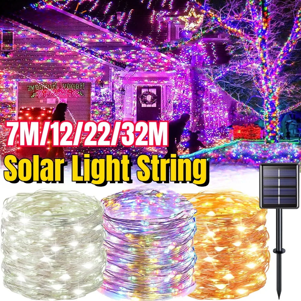 

7/12/22/32M LED Solar Fairy Lights Outdoor Festoon Waterproof Garland String Light for Yard Path Christmas Tree Party Decoration