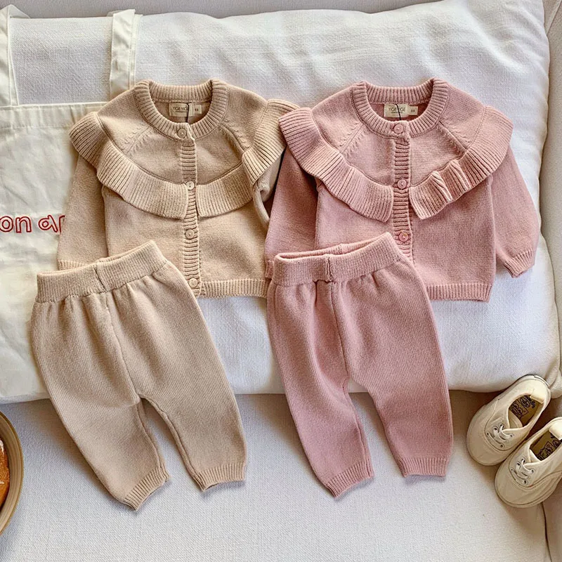 

Newborn Baby Sets For Girls Knitted Cardigan+Pants 2Pcs Suits Solid Color Autumn Winter Thicken Warm Kids Casual Sweater Outfits