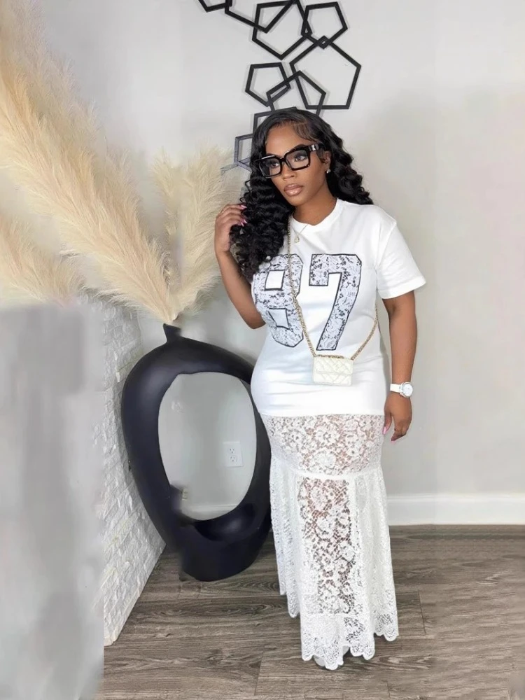 BWQ Vrouwen Kant Zien Hoewel Korte Mouw Maxi Lange Jurk 2025, Zomer Verjaardag Vakantie Casual Straat Sexy Feestjurken 2025