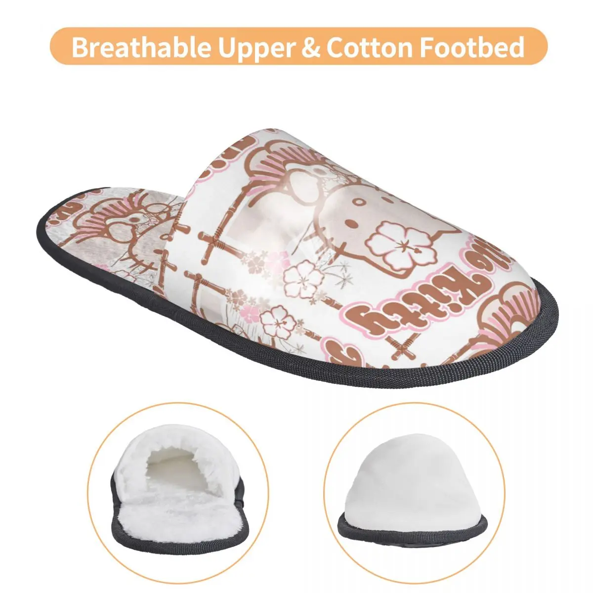 รองเท้าแตะในบ้านลายเฮลโลคิตตี้ ฮูล่า ซัมเมอร์ เมอร์ช รองเท้าแตะขนสัตว์สำหรับใช้ในบ้าน รองเท้าแตะแบบสวมใส่สบายในห้องนอน กันลื่น