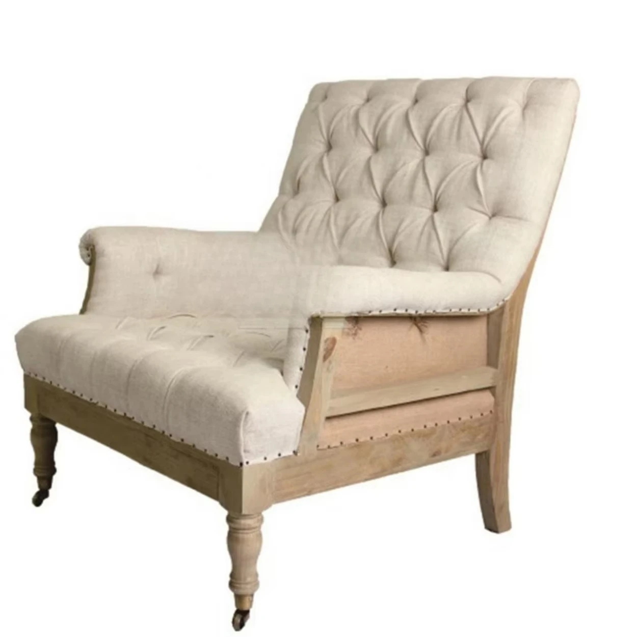 

# French Style Hand Made Curved Solid Leg Button Tufted Seat and Back Living Room Armchair
