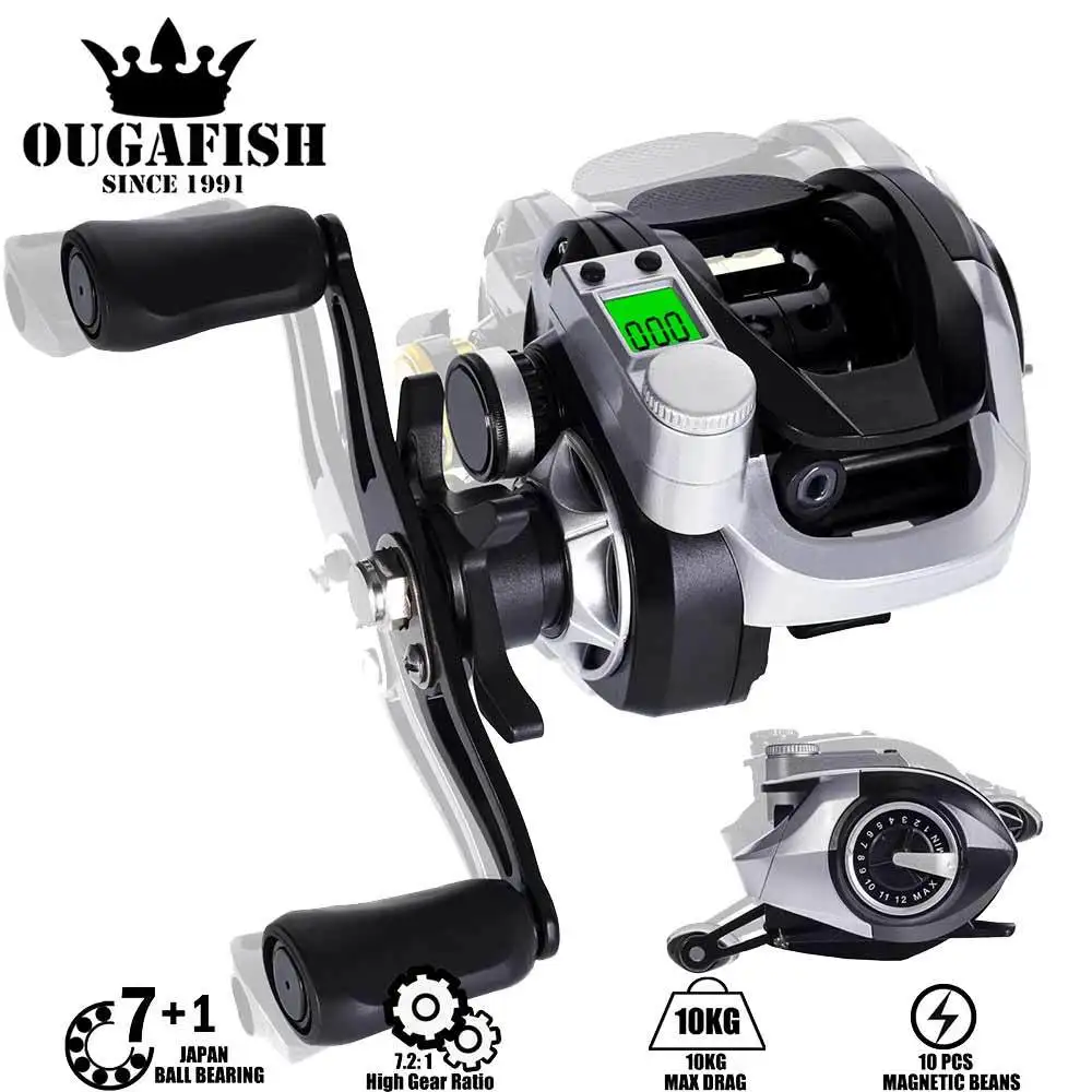 Electronic Led Screen Electronic Fishing Reel Baitcasting High Speed 7.2:1 10kg Waterproof Saltwater Cast Drum Wheel Moulinet