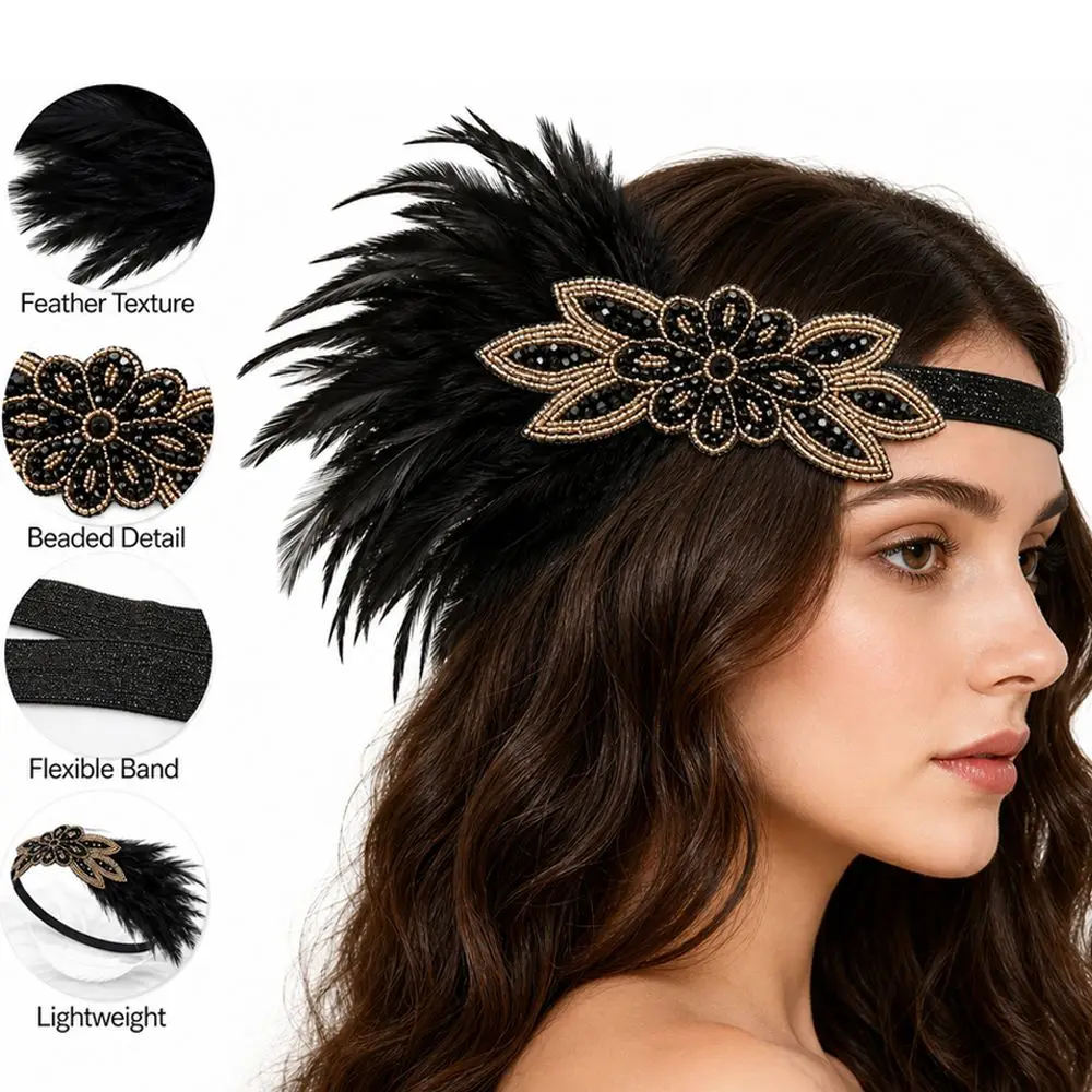 1920s Style Feather Headpiece Brazilian Carnival Stage Performance Showgirl Headband Decorative Colorful Hair Accessories