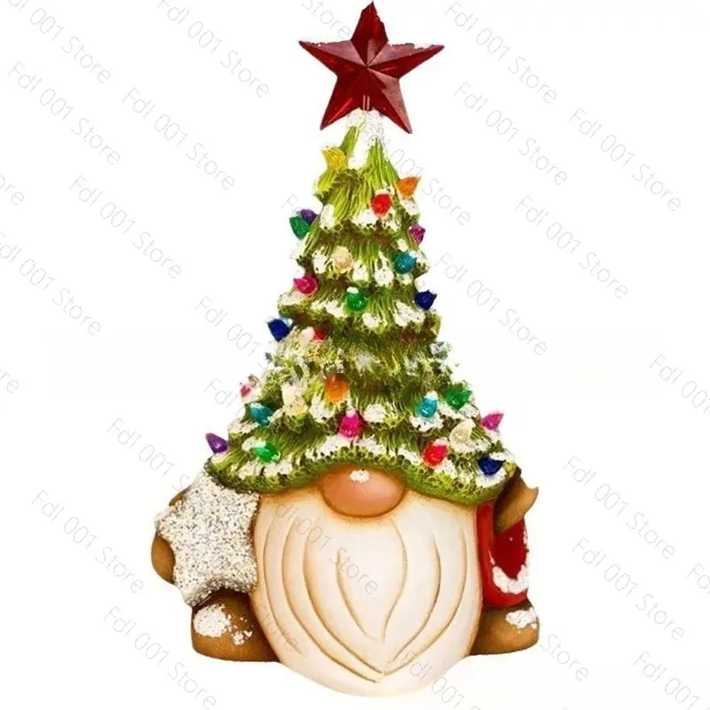 Cute Resin Gnome Lamp Christmas Tree Dwarf Light Ornament  Powered Holiday Decor for Xmas