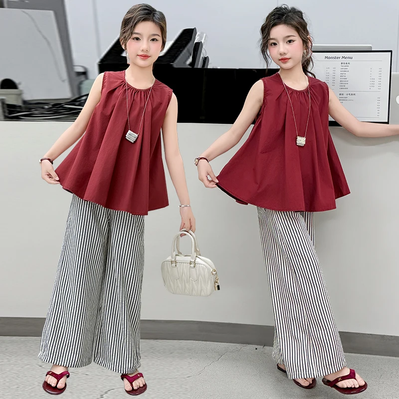 

Girls Summer Vest Shirt 2025 New Fashion Baby Girls Korean Loose Shirt Sleeveless Top Children Clothing 2Pcs Set