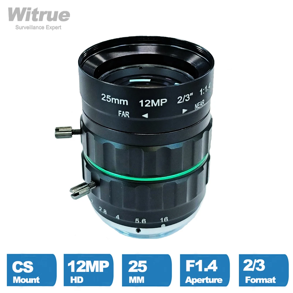 

Witrue 4K HD 12MP Megapixels Lens CS Mount 25MM Aperture F1.4 Format 2/3" for Surveillance Cameras Security IP Cam