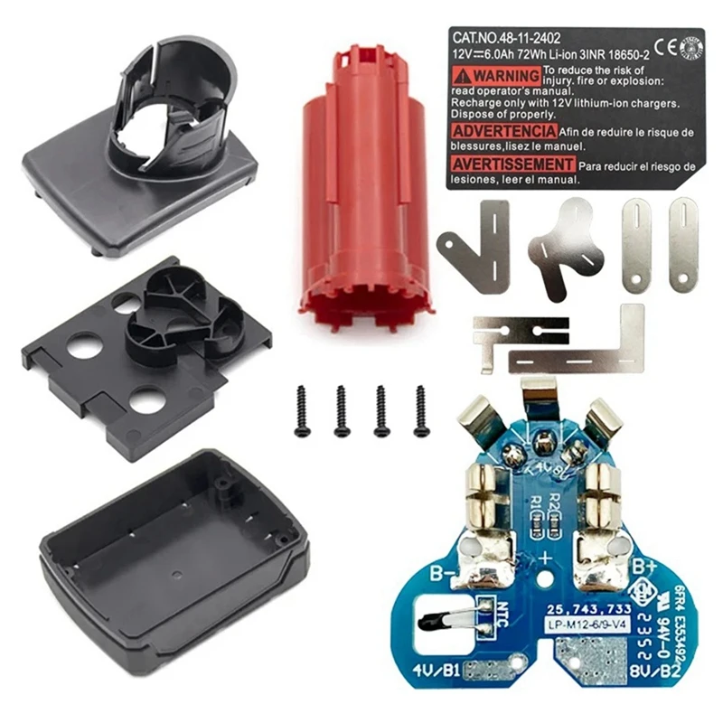 A98E-M12 Battery Plastic Case PCB Circuit Board Label For Milwaukee 12V 10.8V 48-11-2411 Li-Ion Battery Box Housing Shell