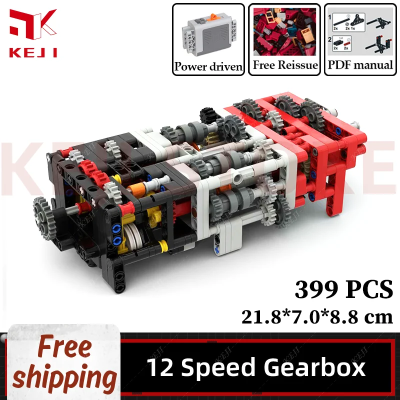 

KEJI MOC Electric 12 Speed Gearbox Model Building Blocks Bricks Kits Fit for Engine Machine Children Toys Boy Christmas Gifts
