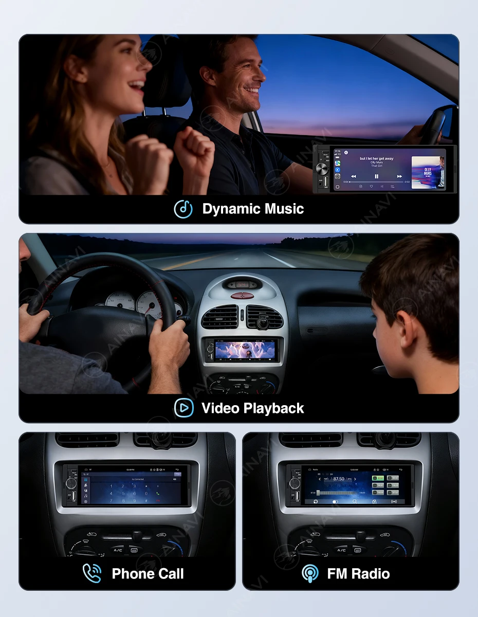 AINAVI 1 DIN Carplay Autoradio Android Auto Universelles Auto-Multimedia-Gerät MP5 HD IPS Touchscreen 1280*480 Full In-Cell TECH Monitor CVBS Rückfahrkamera 1Din Struktur Autoradio Versand aus Frankreich Ankunft in 2-7 Tagen 6,36 Zoll Radio Typ-C BT 5.0 TF-Steckplatz MIC – Detail 4