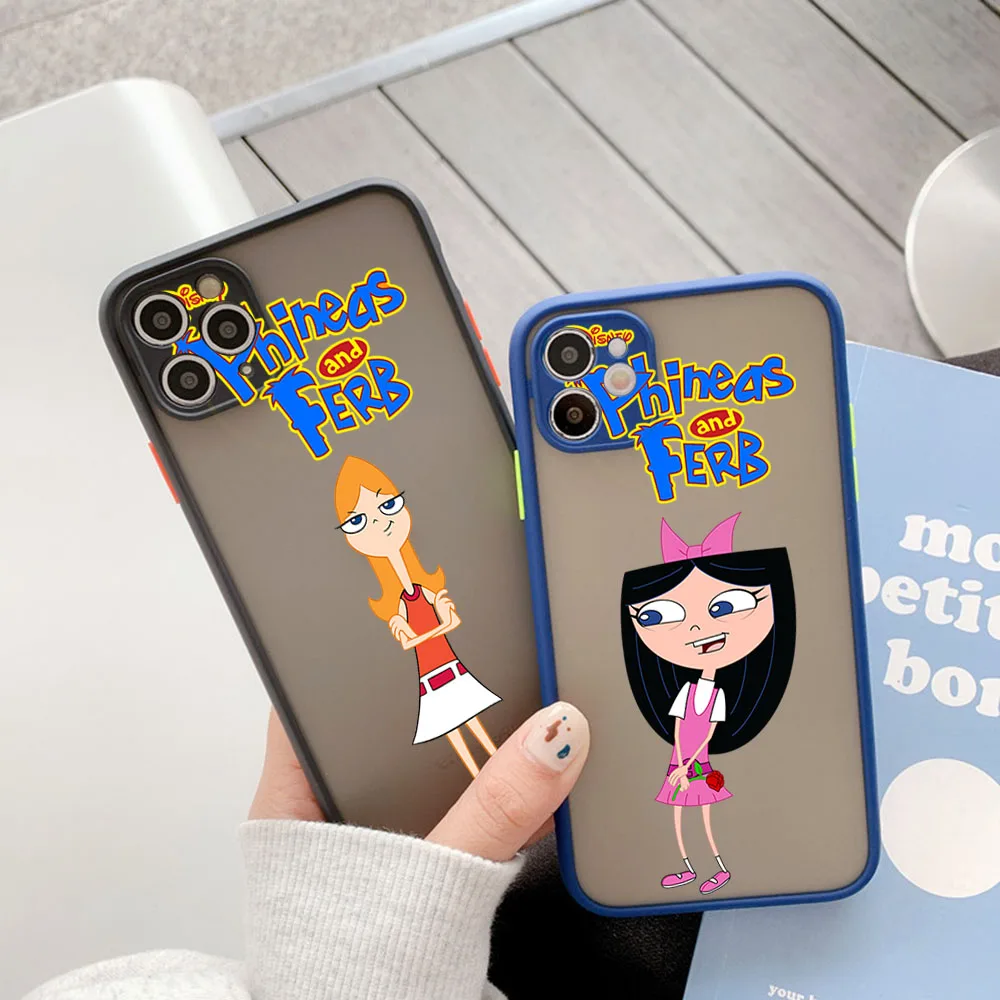 حافظة هاتف لهاتف آيفون 17 برو ماكس 12 ميني 13 14 15 16 Plus 16e Air Phineas و Ferb أنيمي ديزني ماتي غطاء شفاف متجمد #3
