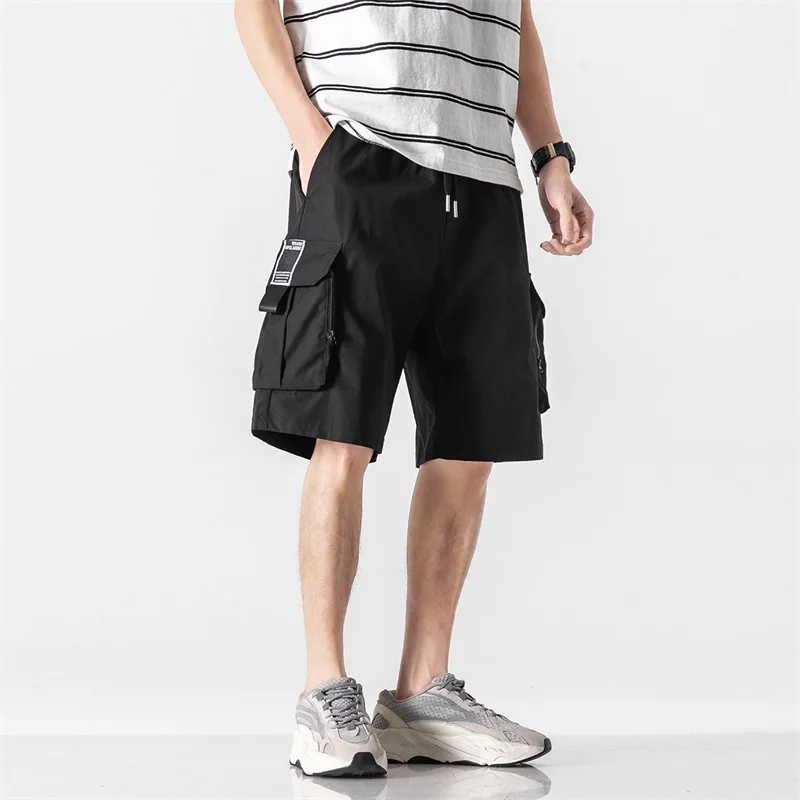 Shorts de algodão solto masculino, corredor reto de ginástica, calça esportiva ao ar livre, monocromática, moda casual, nova, verão, 2023