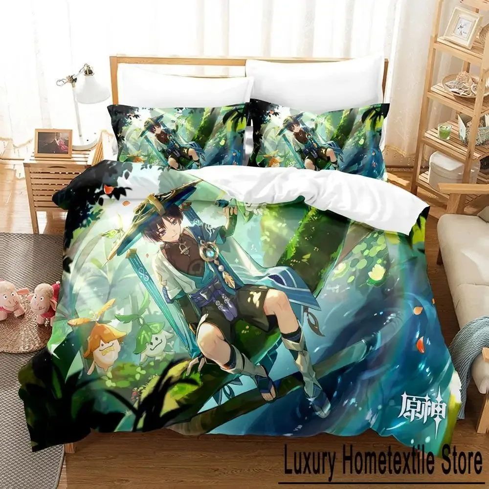 New Game Genshin Impact Scaramouche Bedding Set Cartoon Anime three-piece set Adult Kid Bedroom Duvet cover Sets 3D Kawaii Game