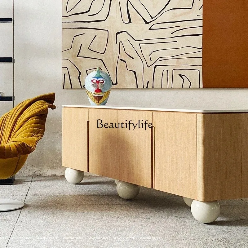 

yj9Nordic modern simple solid wood creative living room TV cabinet log color wall household dining side cabinet