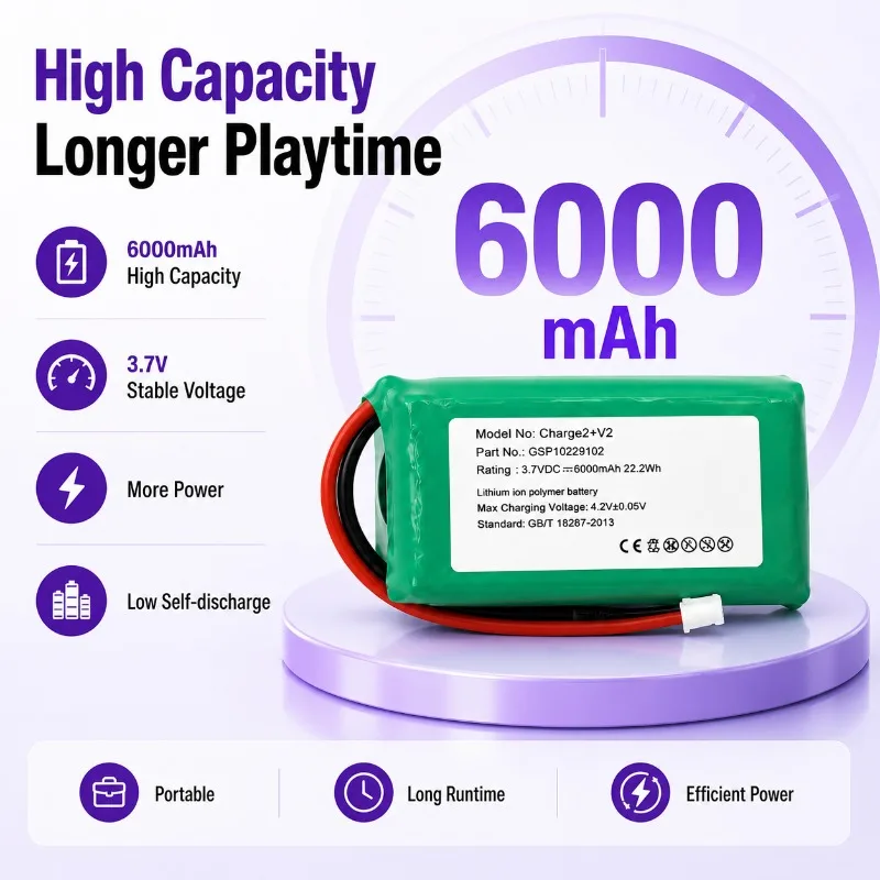 Charge 2 Plus 210SL Compatible 3.7V 6000mAh Speaker Battery High Capacity Li-ion Replacement Pack Portable Audio Battery Pack
