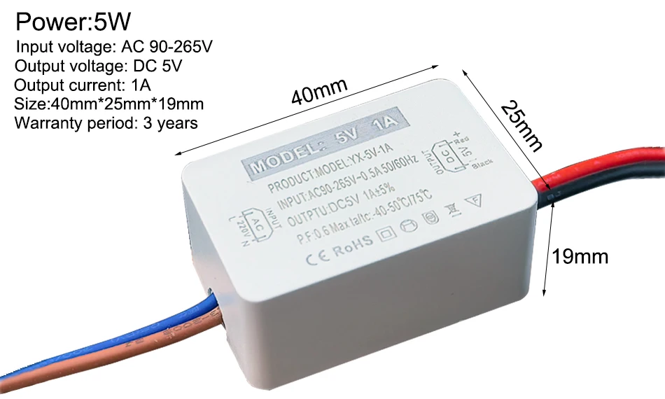 LED-Netzteil DC 5V Transformator Schalt-Treiber Ausgangsstrom 1A 2A Adapter für CCTV AC110V-220V LED-Treiber 5W 10W – Detail 1