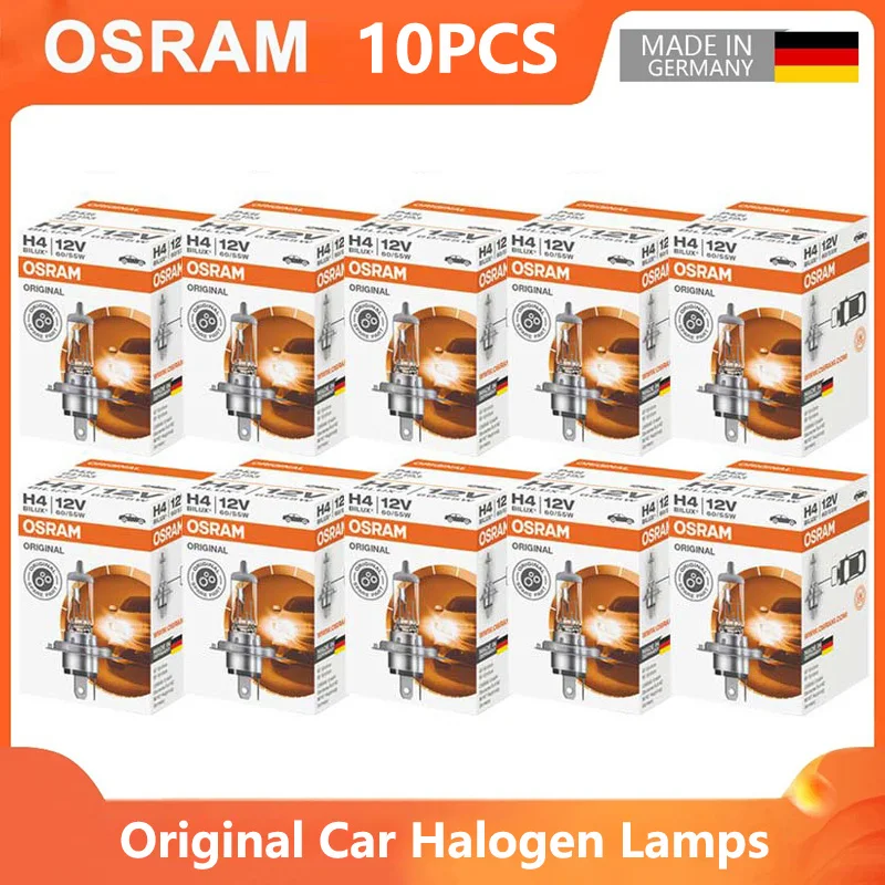 OSRAM-bombillas halógenas para coche, lámpara Original de 3200K, 10 piezas, H4, H7, H11, HB3, HB4, H8, H9, H16, 9005, 9006, fabricadas en Alemania,