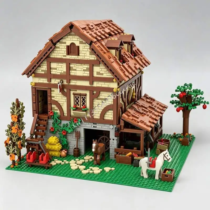 2979 Parts Medieval Stables MOC Fantasy Building Model Custom Puzzle DIY Creative Assembly Educational Toy Blocks Gift Display