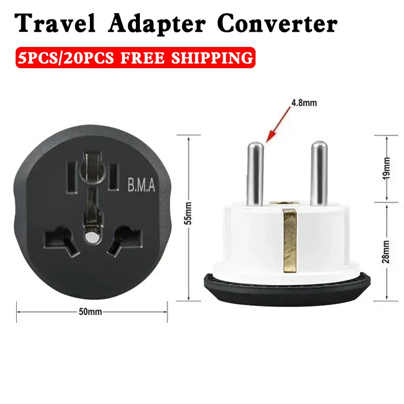 Travel Adapter Converter Korea EU Plug Adapter 16A 250V 2 Round Socket High Quality Universal AU US UK CN To EU KR Wall Socket