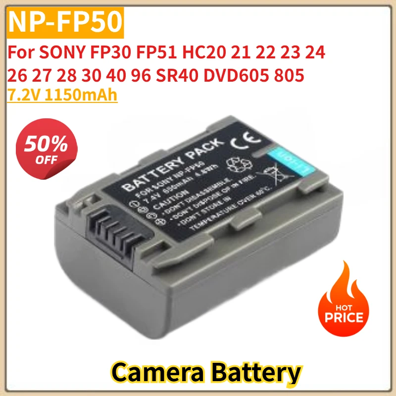 

Camera Battery 7.2V 1150mAh NP-FP50 For SONY HC20 21 22 23 24 26 27 28 30 40 96 FP30 FP51 SR40 Brand-New High Quality